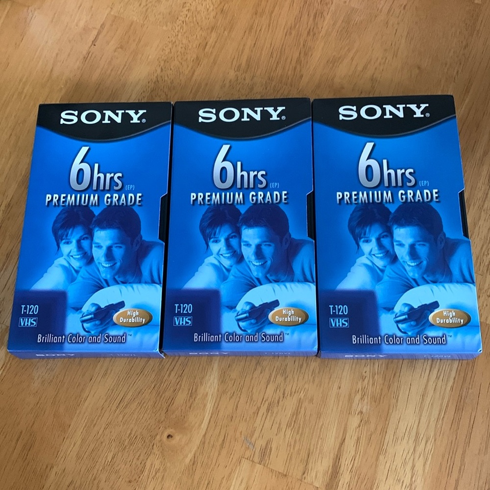 ✋3 Brand New Blank Sony VHS Tapes 6 Hours Premium Grade